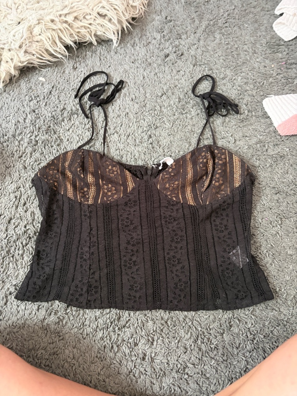 emory park Black Lace Corset Camisole with tan Accents